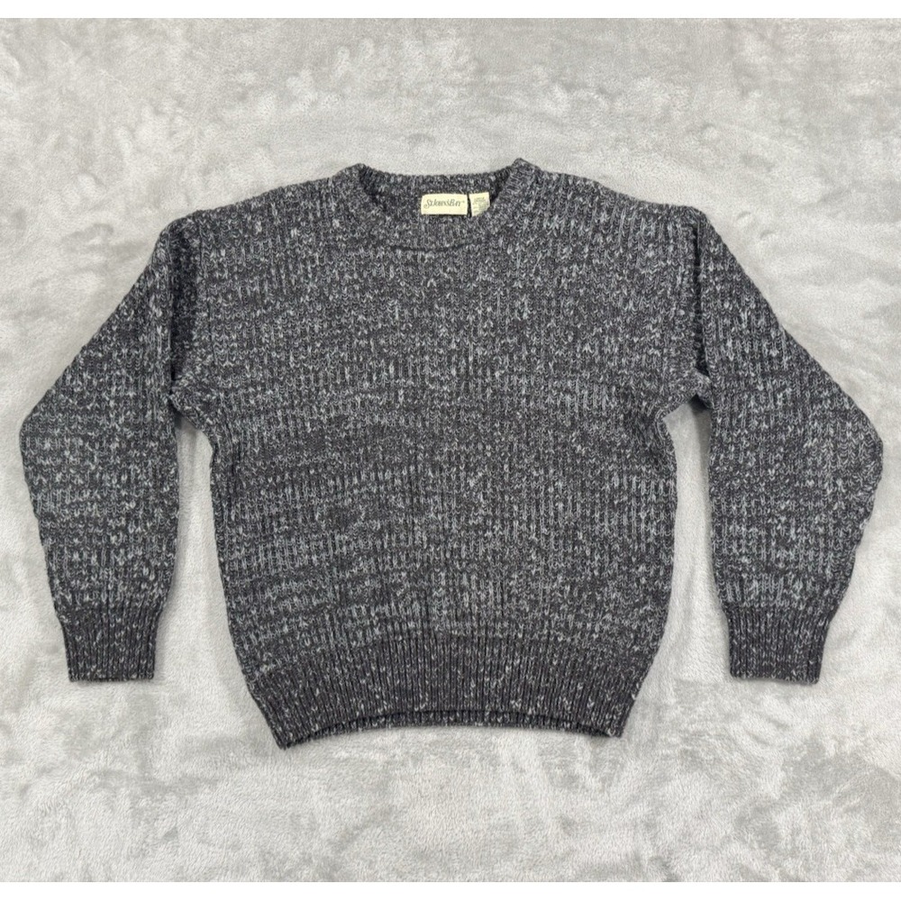 Vintage St Johns Bay Sweater Mens L Ramie Linen Chunky Knit Fisherman 90s Gray